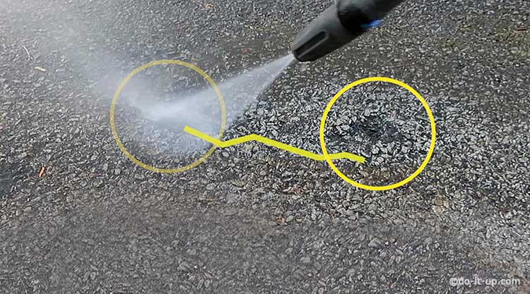 How to Repair Driveway - Filling a Hole (2 Holes & a Crack Highlighted in Yellow) - Cleaning