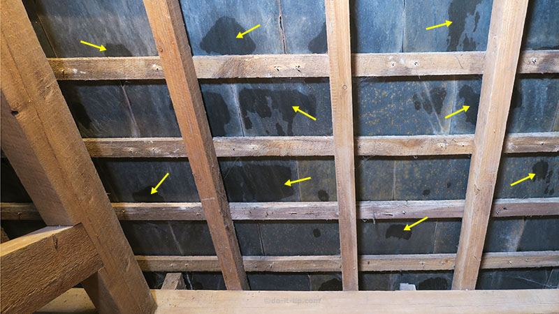 Slate Roof - The Underside Showing Condensation on a Cold Day.
