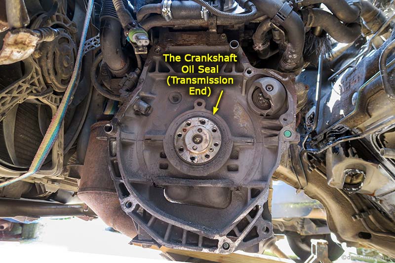 Oil Leaks - The Crankshaft Oil Seal (Transmission End, Clutch & Flywheel Removed) (This example is fitted to a 1.3 Litre Diesel Engine, Fiat, Lancia, Opel, Suzuki & Vauxhall )